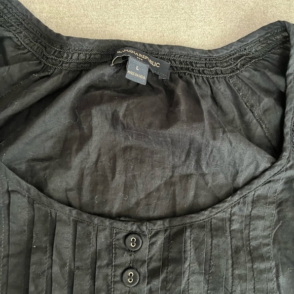 [L]Banana Republic WMN Linen Blend Tunic Blouse Black / White Embroidery NWOT - Picture 4 of 10